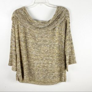 ASHLEY STEWART Taupe Bell Sleeves Draped Neckline Sweater, Size 22/24